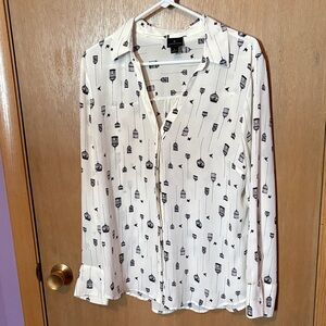 Worthington Blouse with Birds and Birdcages EUC Size Large